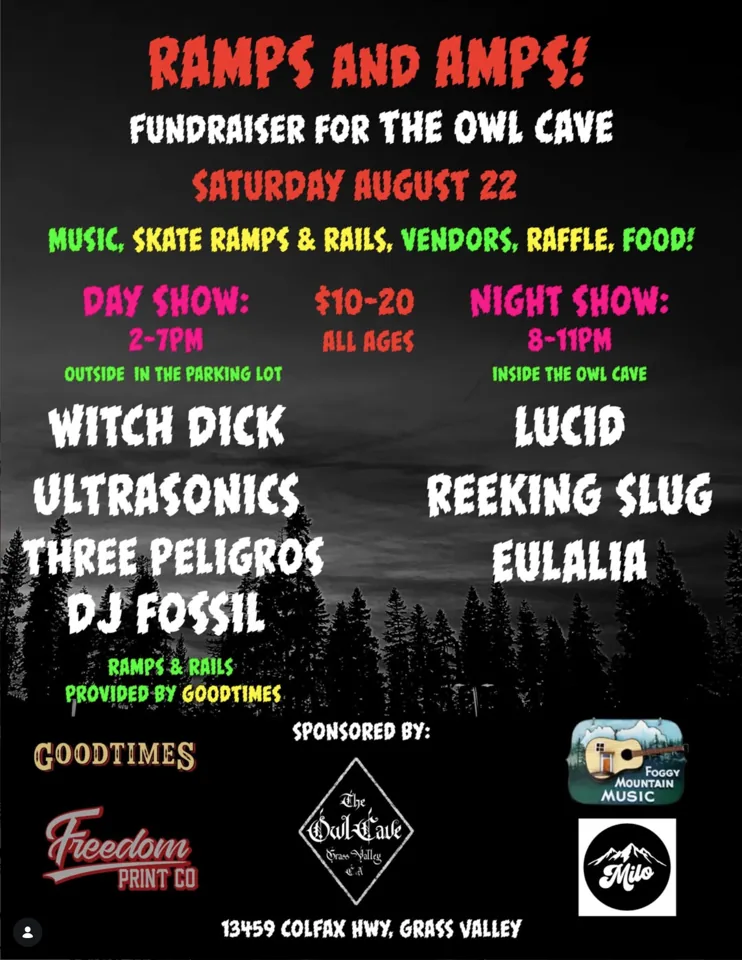 Flyer for Witch Dick, Ultrasonics, Three Peligros, DJ Fossil, Lucid, Reeking Slug, Eulalia