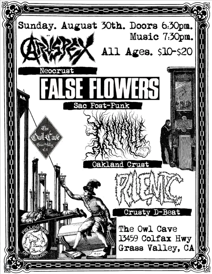Flyer for Aruspex, False Flowers, Canaille, Polemic